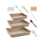 Topika - 3 Pcs Gold Baking Pans Set, Nonstick Carbon Steel Baking Trays