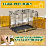 Topika-Foldable Double Door Dog Cage 92.7cm Metal Dog Crate for Large Dog