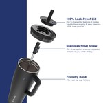 Topika - Leakproof Tumbler With Handle And Straw, 1200ml Car Cup, Black