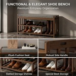 Topika - Shoe Rack Bench 3 Tier Bamboo Bench With Cushioned Seat