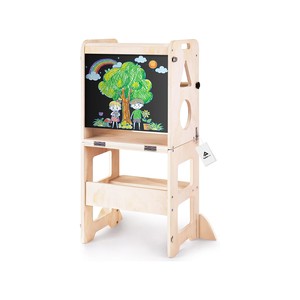 Topika Toddler Step Stool Tower 4-in-1 Foldable Wooden Learning Helper