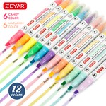 ZEYAR 12-Colour Dual Tip Highlighters - 6 Mild Macaron & 6 Candy Colours