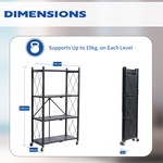Topika - Folding Shelves with Wheels,3/4-Tier Iron Storage Rack,No Assembly
