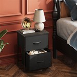 Topika Bedside Table Small End Table with 2 Drawers & Wooden Top Black