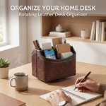 Topika - 360 Rotating Vintage PU Leather Remote Holder with 5 Compartments