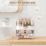 Topika Makeup Organizer With Drawers, Dustproof Lid & Brush Holder
