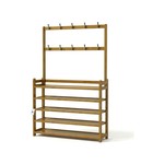 Topika Coat And Shoe Rack With 5 Tier Shelf And Hooks For Entryway, Wooden