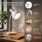 Topika - Wooden Base Desk Lamp with Base Switch, White Metal Shade