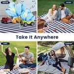 Topika-Extra Large Waterproof Picnic Blanket with Carry Strap, Blue & White