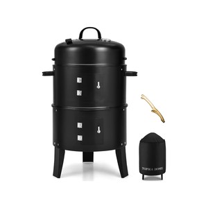 Topika - 3-in-1 Charcoal Vertical BBQ Grill Smoker Grill with Thermometer