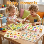 Topika Kids Wooden Puzzles Include Animals Numbers Letters Fruits Matching