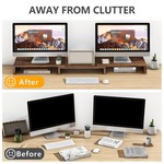 Topika - Monitor Stand Riser for 2 Screens, Adjustable Wooden Laptop Shelf