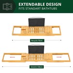 Topika-Expandable Bamboo Bathtub Tray,Wood Bath Tray w/ Soap &Tablet Holder