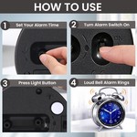 Topika Battery Powered Twin Bell Alarm Clock, Loud Ring Retro Metal Clock