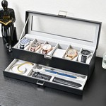 Topika - 6 Slot Watch Box With Drawer, Glass Lid Watch Display Case