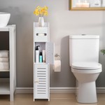Topika Slim Bathroom Storage Cabinet with Paper Holder for Small Spaces