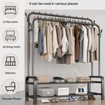 Topika-Double Rod Garment Rack with Double Shelves, Metal Clothing Storage