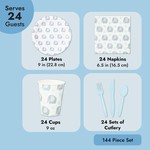 Topika - 144-Piece Baby Boy Elephant Party Plates and Paper Tableware Set