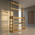 Topika Coat And Shoe Rack With 5 Tier Shelf And Hooks For Entryway, Wooden