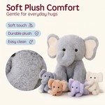 5-in-1 Plush Elephant Stuffed Animal Set, 4 Babies Tucked Inside