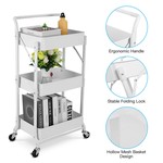 Topika Folding Mobile 3 Tier Metal Trolley, Rolling Storage Cart Home Decor