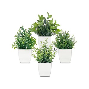 TopikaHome - Mini Artificial Greenery Potted Plants - 4 Pack for Home Decor