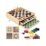 Topika 7-in-1 Wooden Chess Set, 30cm Travel Family Board Game Box for Home
