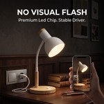 Topika - Wooden Base Desk Lamp with Base Switch, White Metal Shade