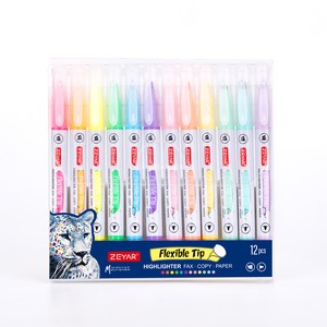 ZEYAR 12-Colour Dual Tip Highlighters - 6 Mild Macaron & 6 Candy Colours