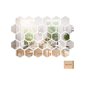Topika 32piece Hexagon Mirror Wall Stickers, Acrylic Peel& Stick Home Decor