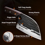 Topika Forged Chef Cleaver Knife, Damascus-Style Butcher Knife with Sheath