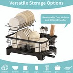 Topika - 1/2-Tier Dish Drying Rack, Drainboard & Drain Pipe, Utensil Holder