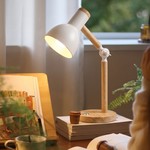 Topika - Wooden Desk Lamp, Screw Socket Table Lamp With Metal Shade