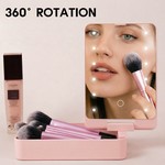 Topika 10 Pieces Makeup Brushes With LED Light & Mirror Pink Pocket Mirror