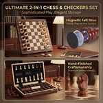 Topika Magnetic Wooden Chess and Checkers Set with Double Queen Pieces