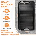 Topika 51×26×2CM Cast Iron Reversible Griddle Pan, 5kg Heavy-Duty Plate