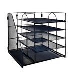 Topika - Desk Organiser with 5-Tier Tray & Side File Holder, Black Steel