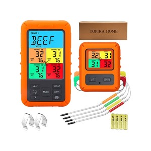 Topika Wireless Meat Thermometer 4 Probes for BBQ Smoker Grill,Large Screen