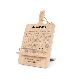 Topika Adjustable Bamboo Cookbook Stand With Conversion Chart & Cable Slot