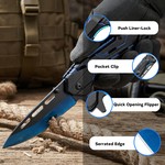Topika - Tactical Knife Folding Knive Pocket Knife For Men, Blue Blade EDC