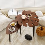 Topika - Nesting Coffee Table Set Pine Wood Palm Leaf Coffee Table 2 Set