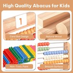 Topika 10-Row Wooden Abacus for Kids with 120 Cards & Counting Sticks