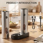 Topika - Electric Salt And Pepper Grinder Set, Rechargeable Stainless Steel