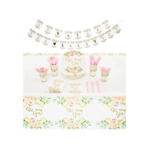 Topika-146 Piece Bridal Wedding Tableware with Paper Plates Cup Napkins Banner