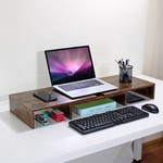 Topika - Monitor Stand Riser for 2 Screens, Adjustable Wooden Laptop Shelf
