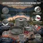 Topika 22pcs Camping Cookware Set for 4, Camp Utensils for Outdoor Cooking