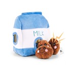 Topika Plush Milk Bag Hide and Seek Dog Toy Set with 3 Squeaky Biscuits