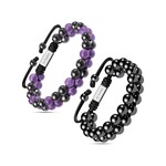 Topika Amethyst Bracelet, 6mm Magnetic Hematite for Men & Women 2 Pack
