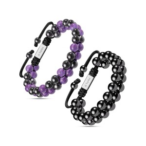Topika Amethyst Bracelet, 6mm Magnetic Hematite for Men & Women 2 Pack