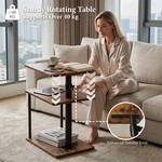 Topika -C Shaped End Table for Couch With 3 Tier Storage& 360 Swivel Top